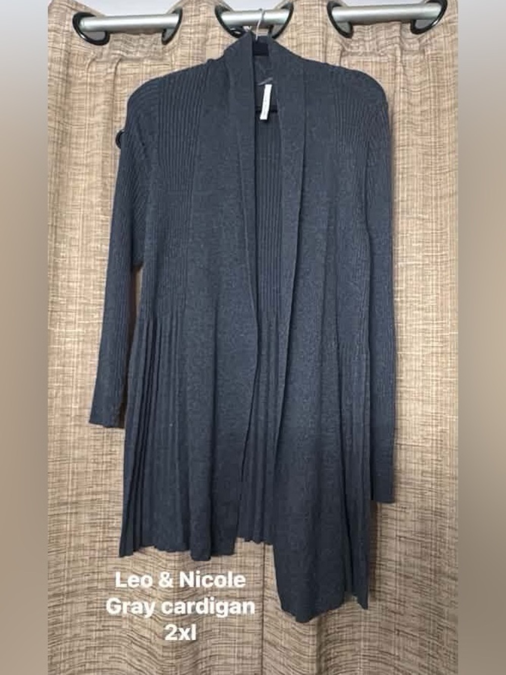 Leo & Nicole Gray Open-Front Ribbed Long Cardigan
